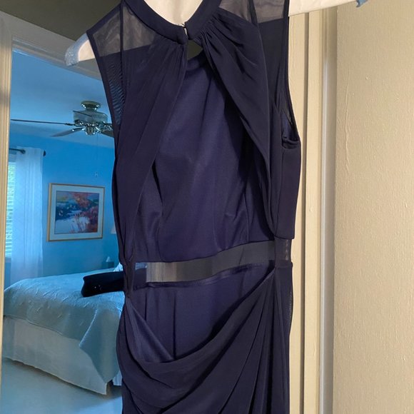 La Femme Ruched Cut Out Maxi Dress Navy Blue - Picture 5 of 9